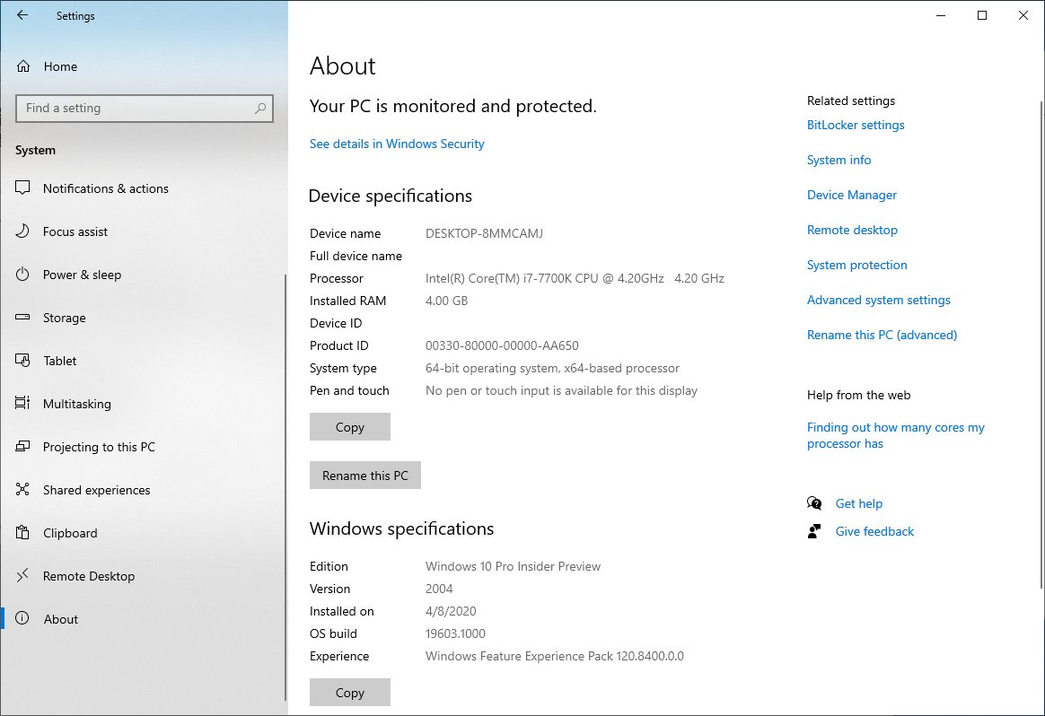 Windows 10 New About Page