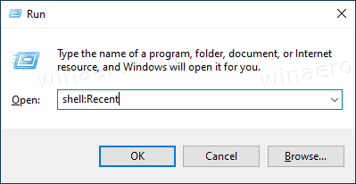 Windows 10 Open Recent Items Folder