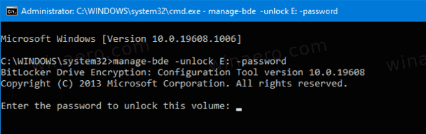 Windows 10 разблокирует диск Bitlocker в командной строке