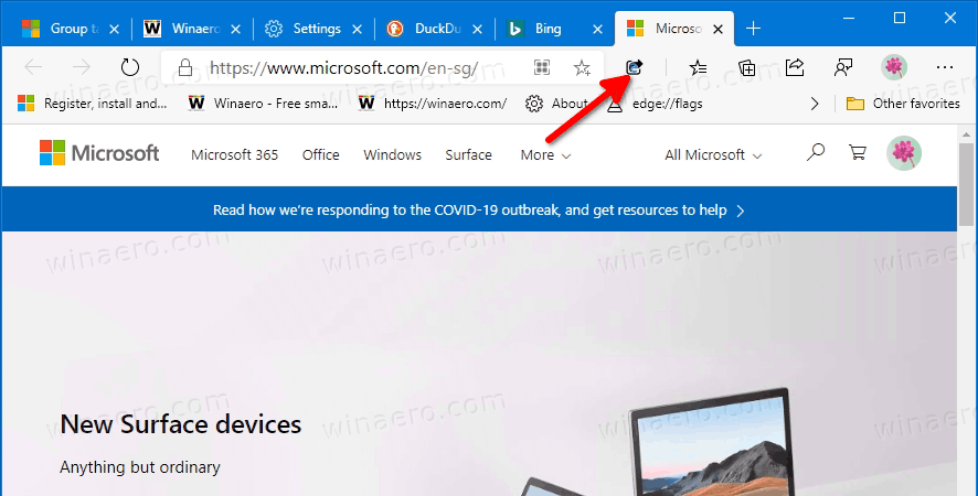 Microsoft Tab Group And Share Extension Toolbar Button