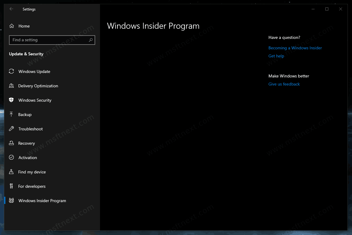 Windows 10 Blank Insider Page