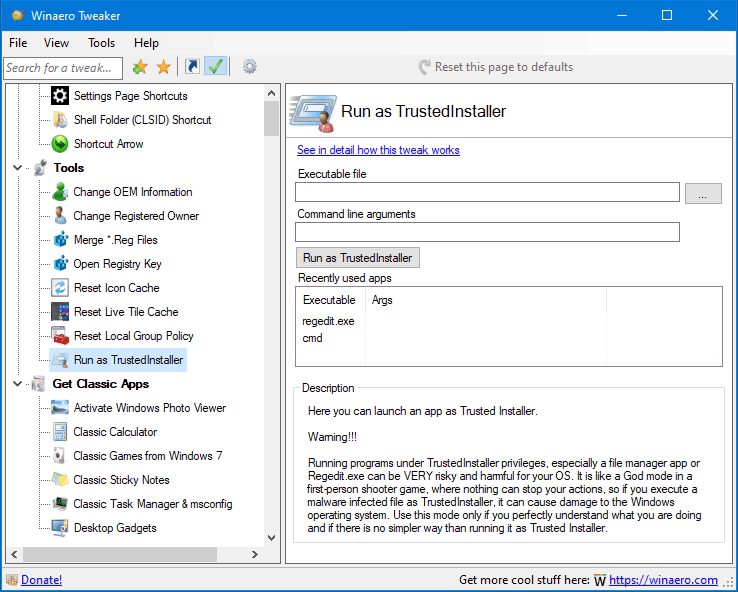 Winaero Tweaker 1.55 downloading