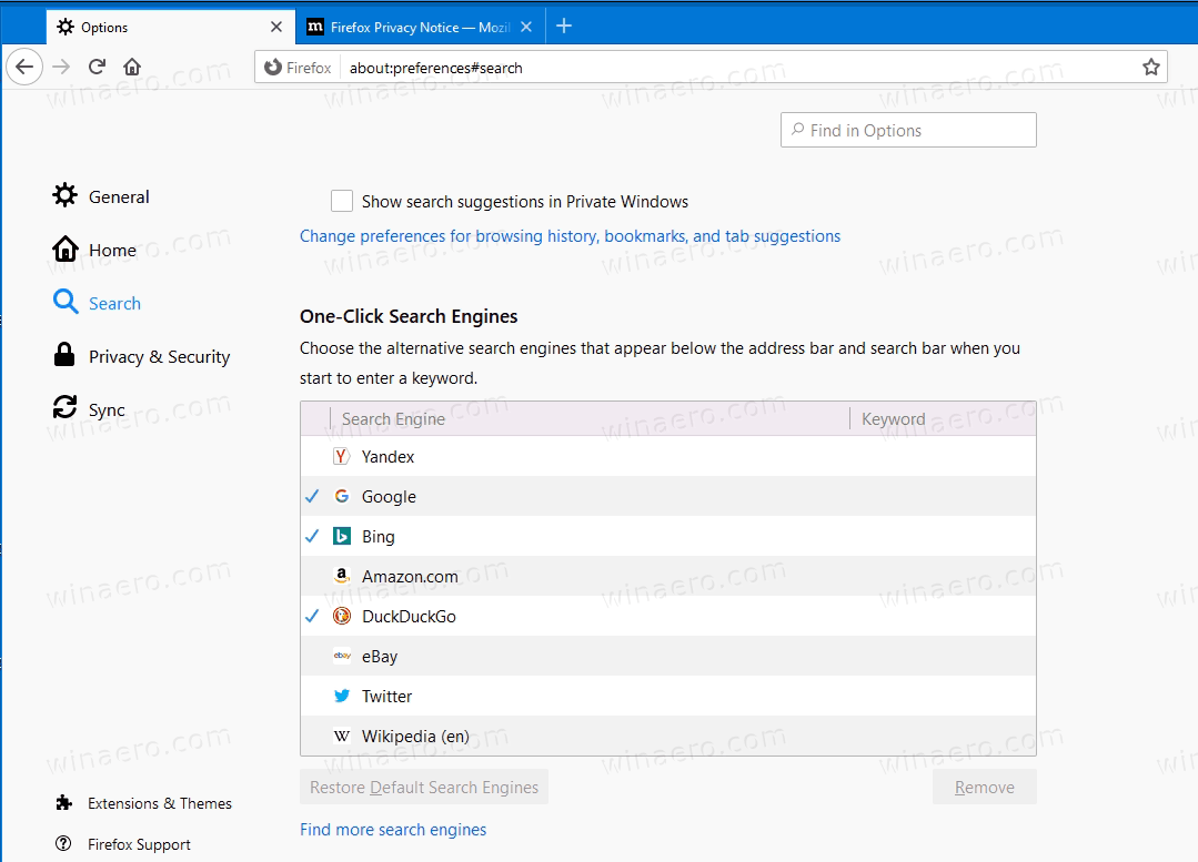 Firefox 77 One Click Searches