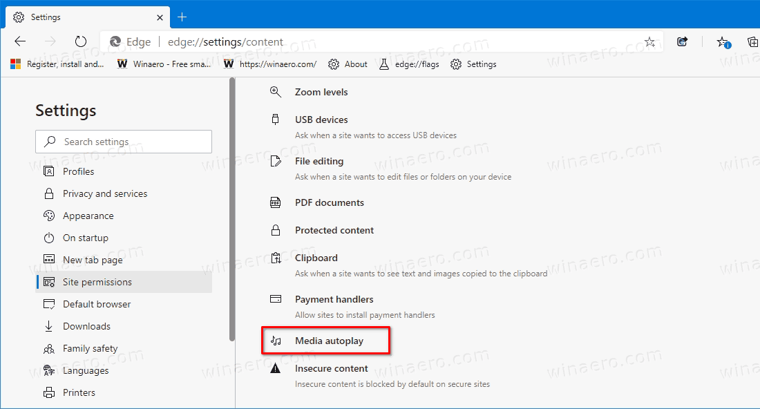 Media Autoplay Blocking Option In Edge