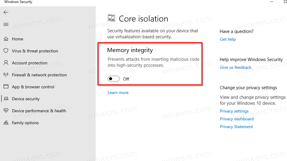 Memory Integrity In Windows Security