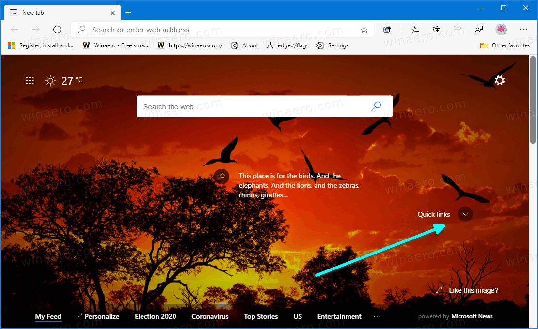 Collapse Quick Links In Microsoft Edge