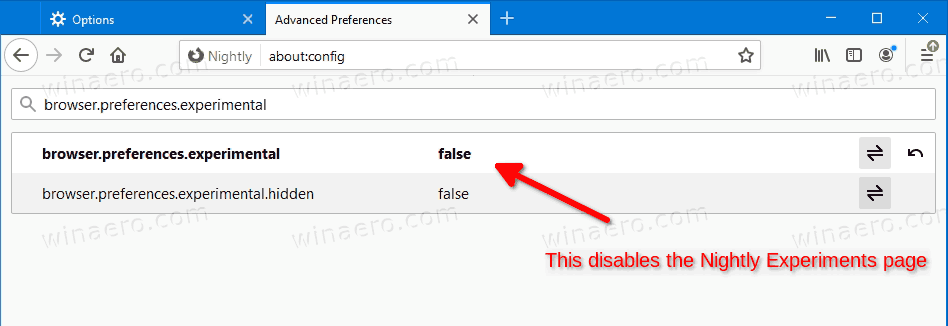 Disable Nightly Experiments Page