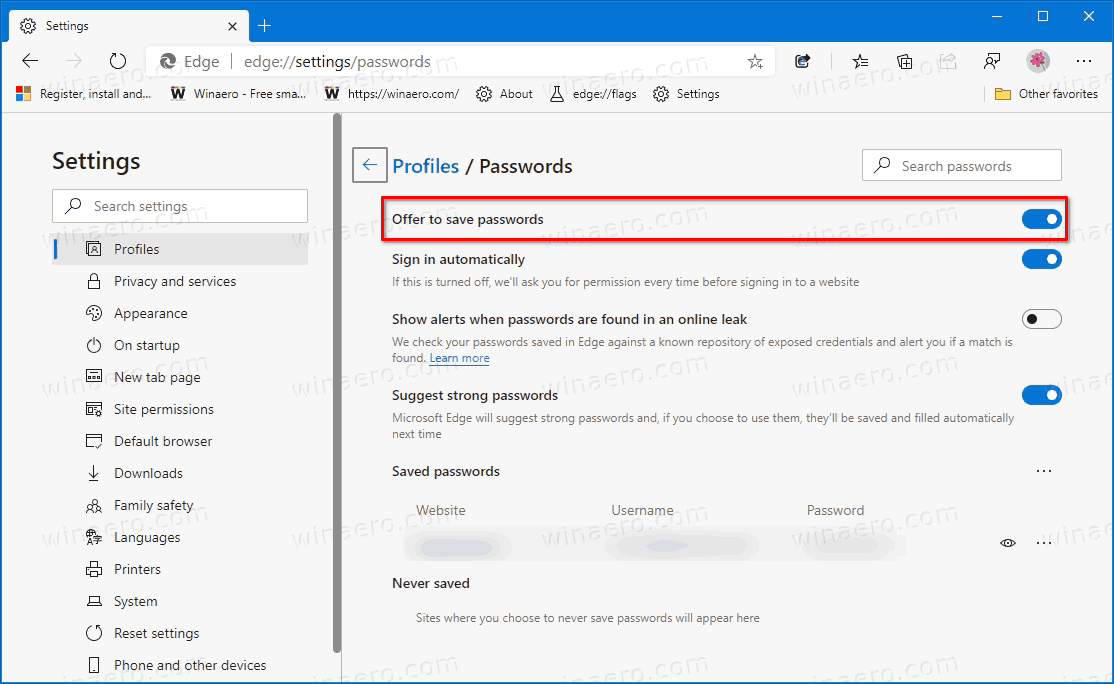 Disable Offer To Save Passwords In Microsoft Edge Chromium