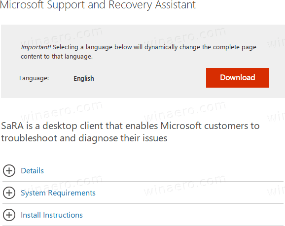 Download Microsoft Support And Recovery Assistant (SaRA)