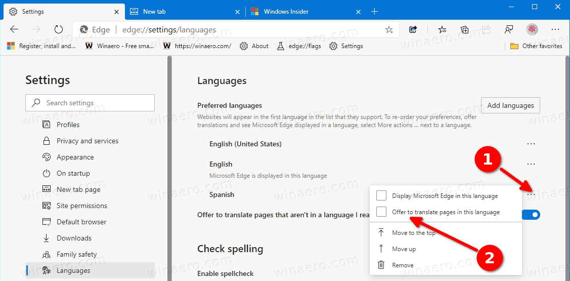 Edge Disable Translate предлагает страницу с переводом для определенного языка