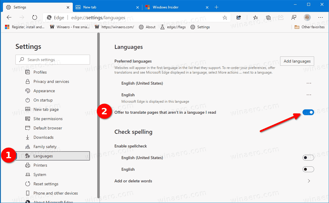 Edge Disable Translate Page Offer