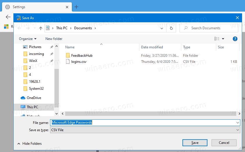 Edge Export Saved Passwords To CSV File