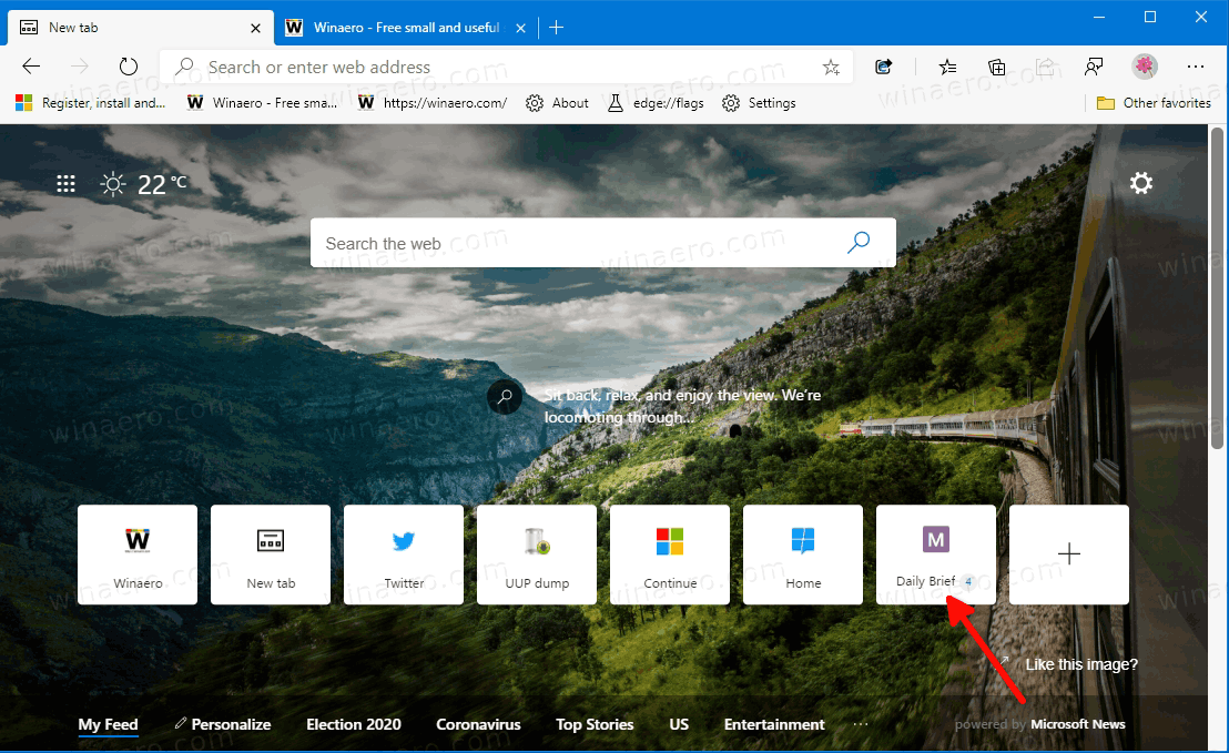 Edge New Tab Page Quick Link Update Badge