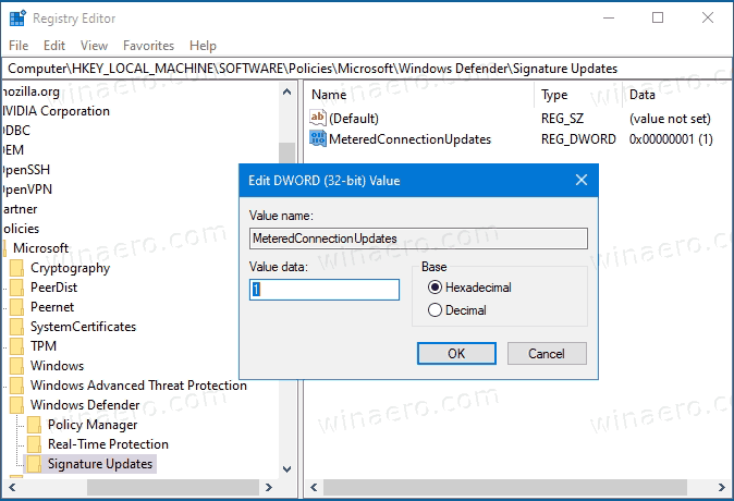 Enable Microsoft Defender Antivirus Signature Updates Over Metered Connections In Registry