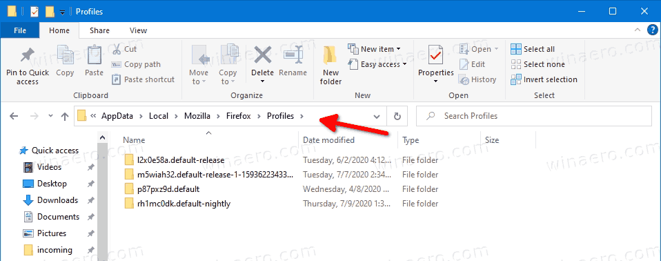 File Explorer Open Firefox Profiles Folder