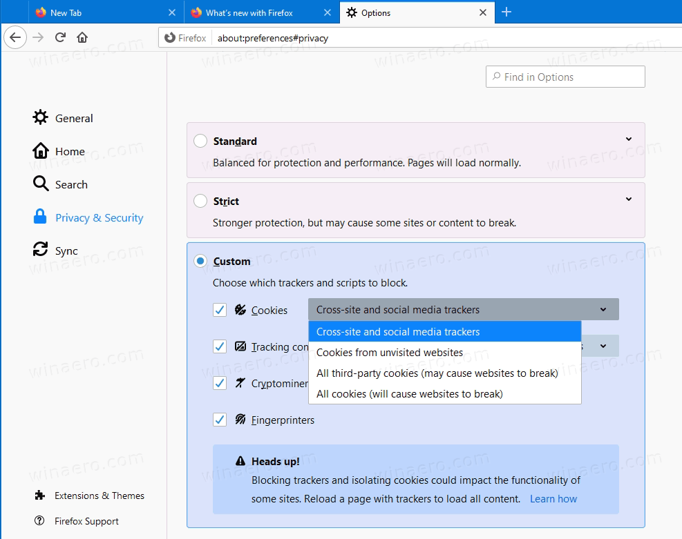 Firefox 65: New Cookie Jar Policy to block tracking - gHacks Tech News