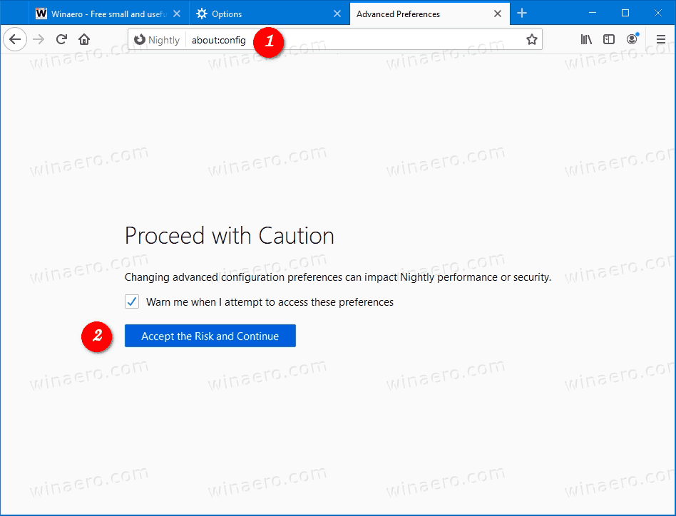 Firefox О конфигурации Принять риск Действовать с осторожностью Подтвердить