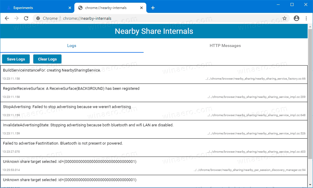 Google Chrome Open Nearby Internals Page