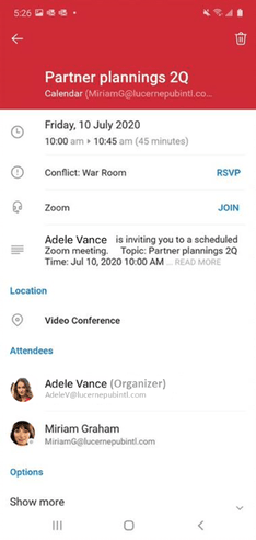 Присоединяйтесь к большинству встреч в одно касание из Outlook для Android