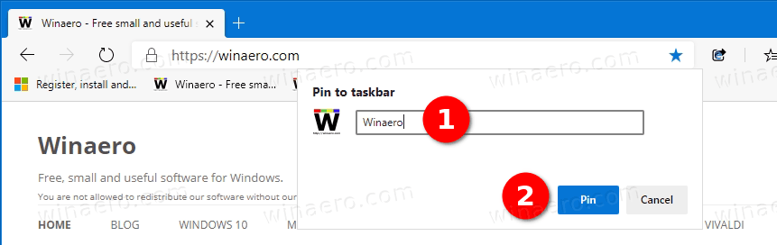 Microsoft Edge Name Pinned Site