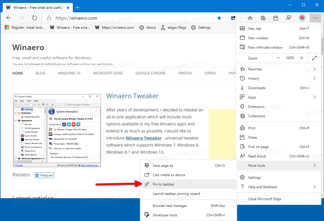 Microsoft Edge Pin Site To Taskbar