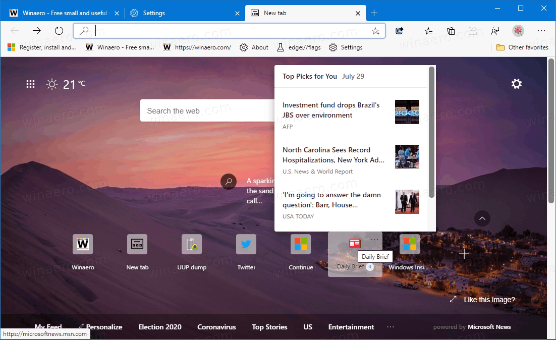 Microsoft Edge Quick Links With Transparent Background