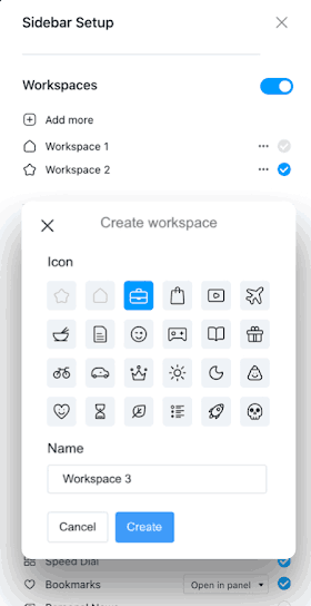 Opera 70 Workspace Icons