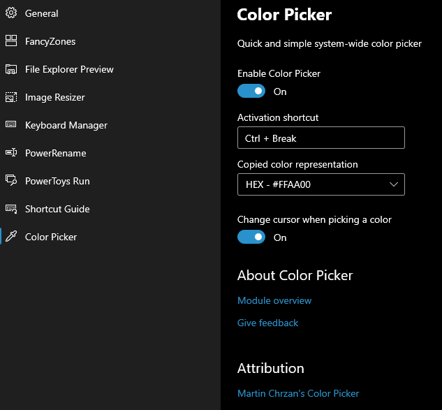 PowerToys Color Picker Settings