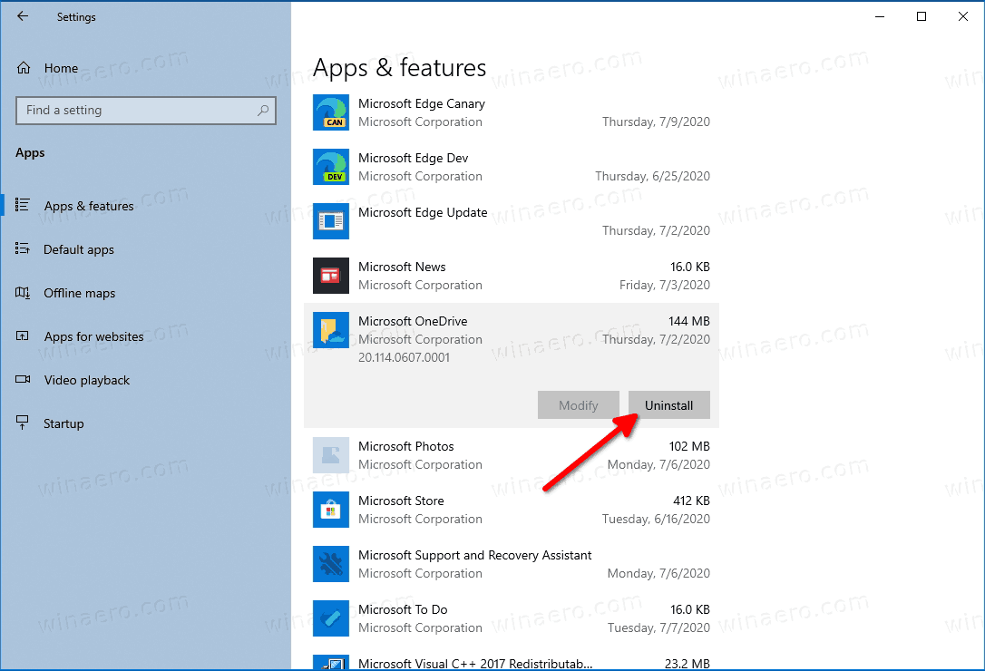 Uninstall OneDrive In Windows 10