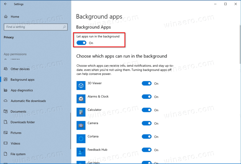Windows 10 Disable Background Apps