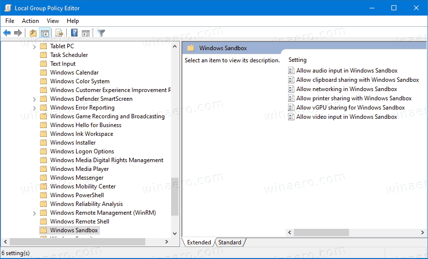 Windows 10 Sandbox Group Policy