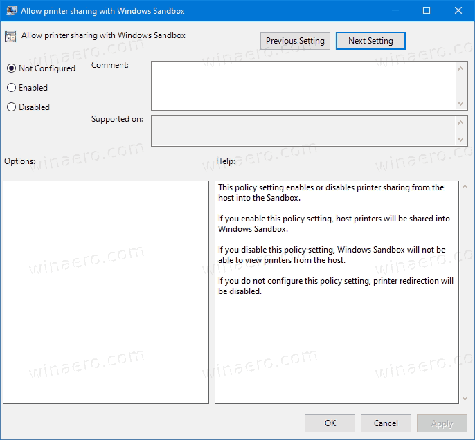 Политика общего доступа к принтеру в тестовой среде Windows 10