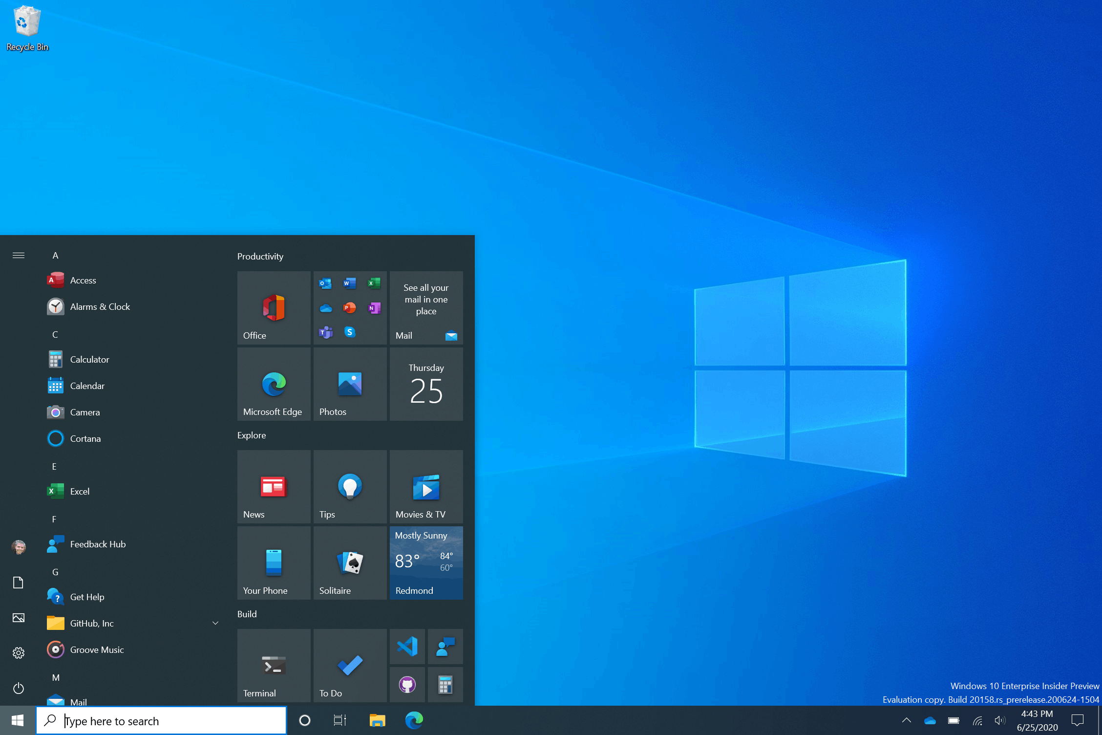 Плитка меню Пуск в Windows 10, черная