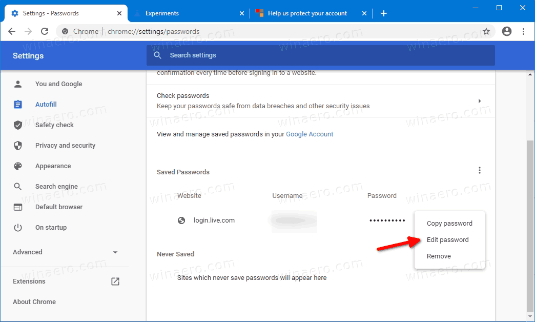 Chrome Edit Saved Passwords