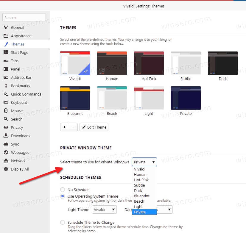 Vivaldi Private Window Themes