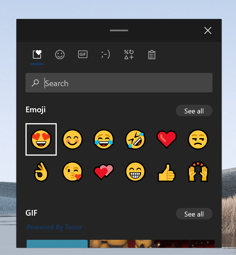 Windows 10X Touch Keyboard Emoji Panel