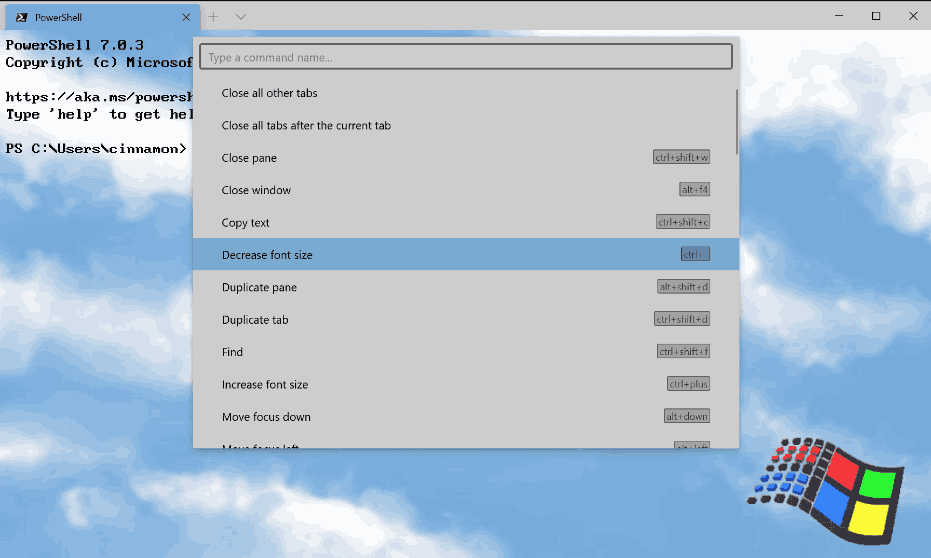 Терминал Windows 1.3 Палитра команд