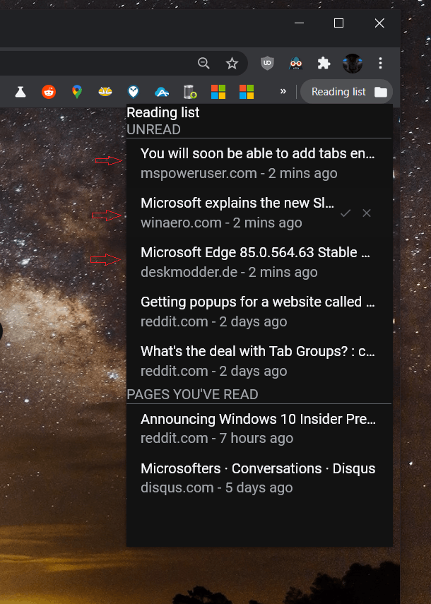 Chrome Read Later Reading List