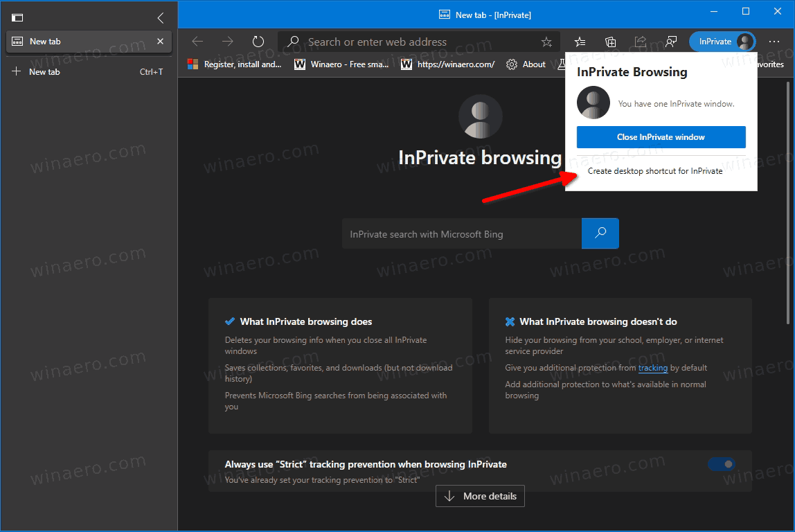 Edge Create InPrivate Desktop Shortcut