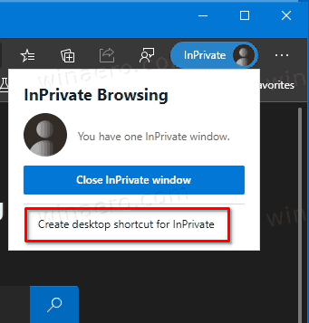 Edge InPrivate Desktop Shortcut Option
