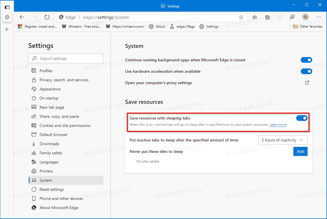 Enable Sleeping Tabs In Microsoft Edge Settings