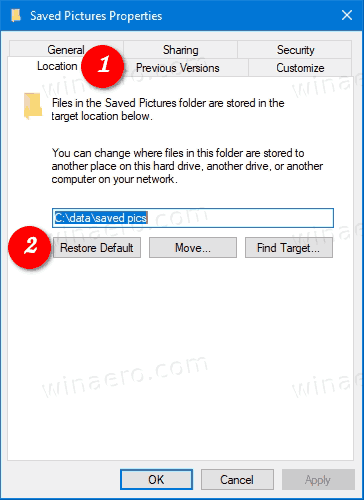 Restore Location For Saved Pictures Folder 2
