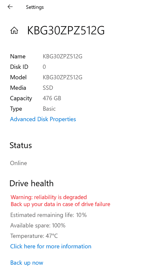 Windows 10 Drive Health In Settings