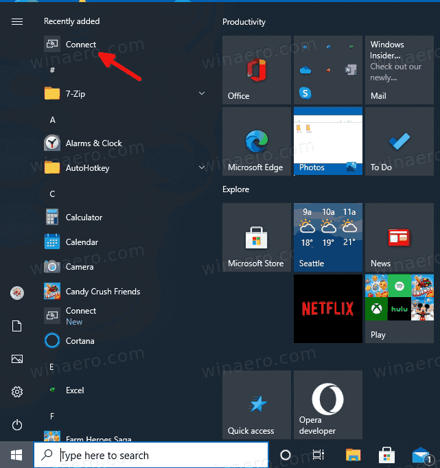 Windows 10 Installed Connect App