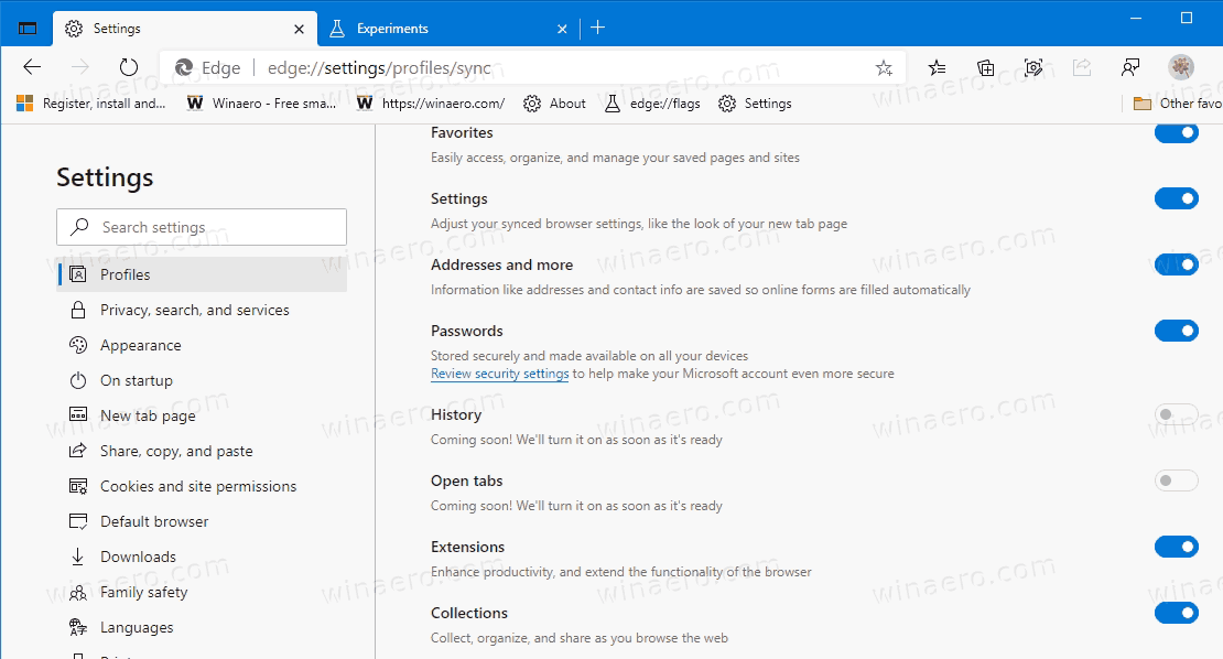 Edge Individual Sync Options