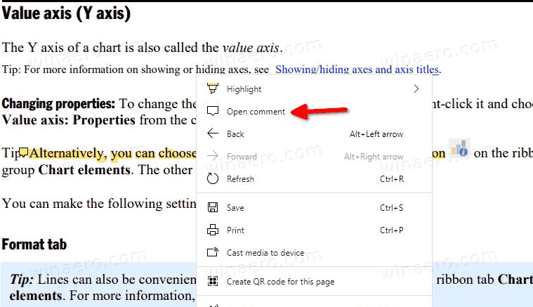 Edge Open Comment For PDF Selection