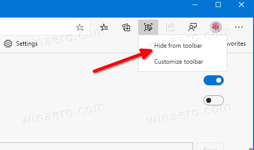 Удалить кнопку панели инструментов веб-захвата с помощью правого клика