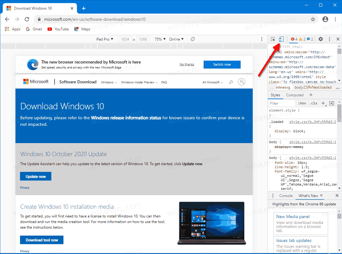 Windows 10 20H2 Загрузка образов ISO напрямую