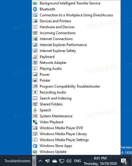 Windows 10 Добавить панель инструментов средства устранения неполадок на панель задач