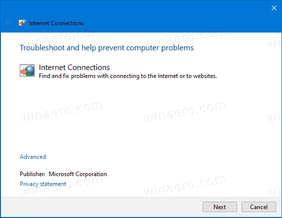 Windows 10 Internet Connection Troublershooter Running